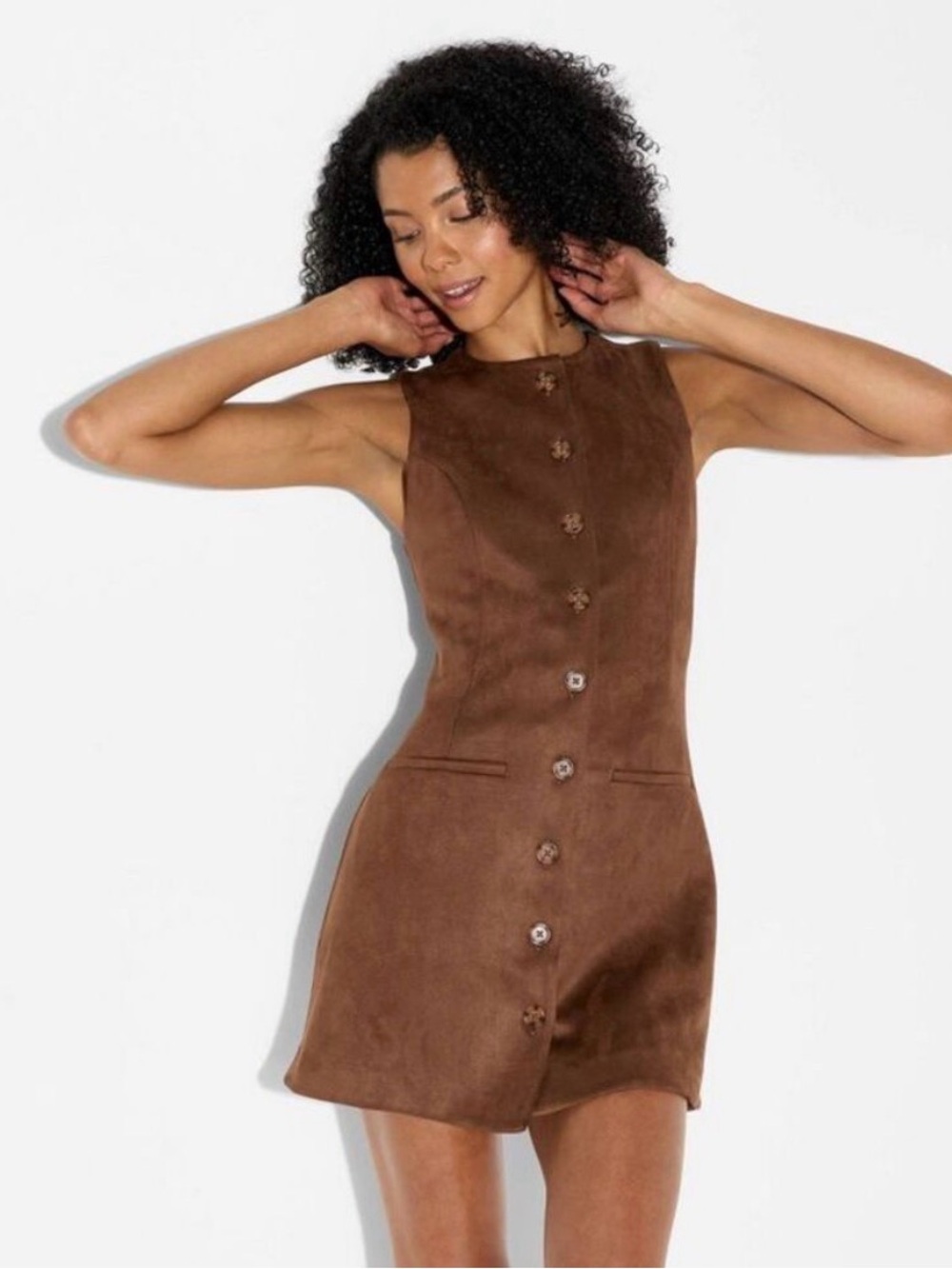 Sleeveless Brown Button-Front Mini Dress